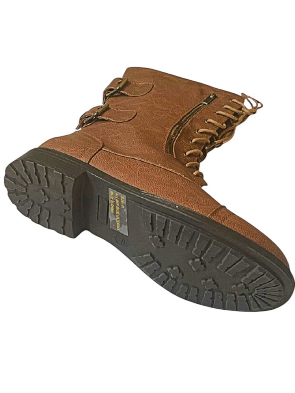 Top Moda Combat Style Lace-Up Mid-Calf Boots | Faux Leather + Buckle Detail - Picture 5 of 6